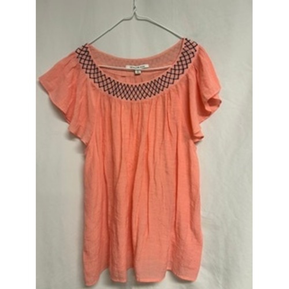 Zac & Rachel Woman Coral Pink Embroidered Flutter Sleeve Blouse Plus Size 1X